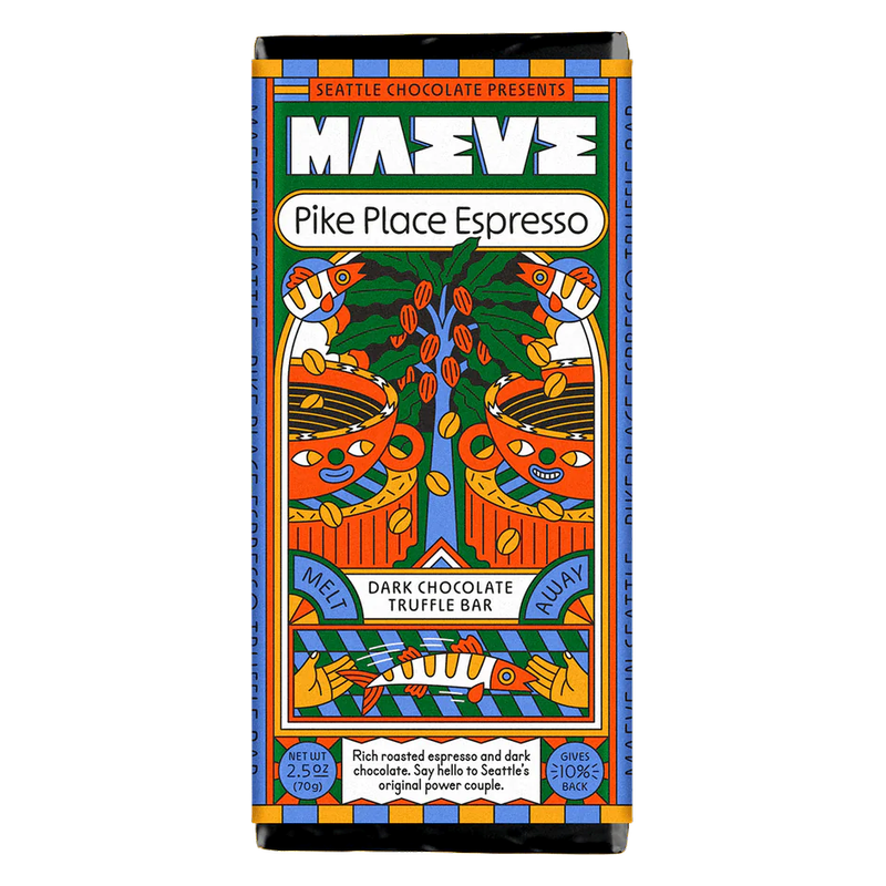 MAEVE Pike Place Espresso Dark Chocolate Truffle Bar, 2.5 oz