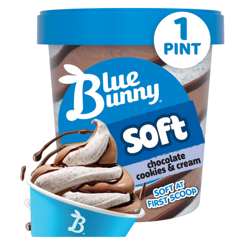Blue Bunny Soft Chocolate Cookies and Cream Swirl Iced Frozen Dessert, 16 fl oz Pint
