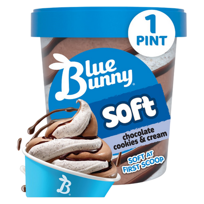 Blue Bunny Soft Chocolate Cookies and Cream Swirl Iced Frozen Dessert, 16 fl oz Pint