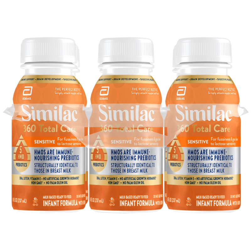 Similac 360 Total Care Sensitive Non-GMO Ready to Feed Infant Formula Bottles 8 fl oz 6ct