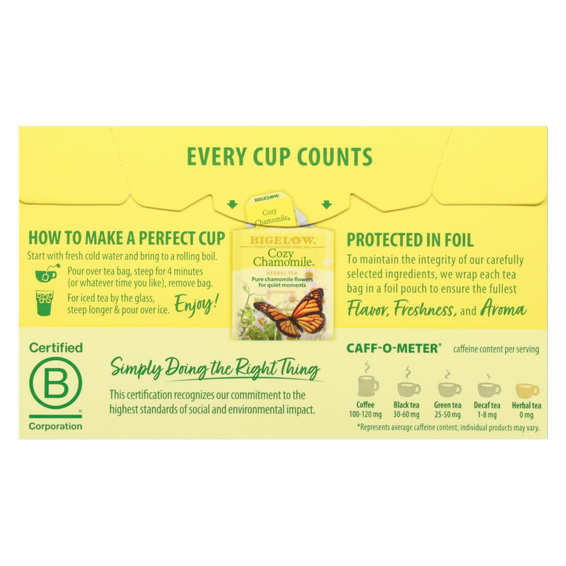Bigelow Tea Cozy Chamomile Caffeine Free Herbal Tea Bags 18ct Box