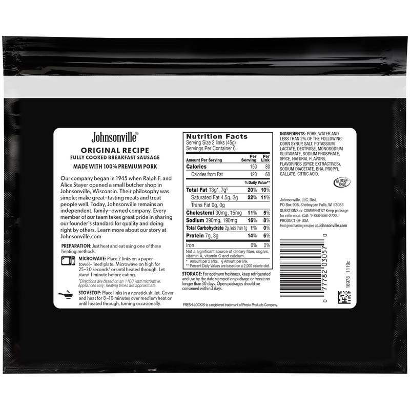 Johnsonville Fully Cooked Original Breakfast Sausage - 12ct