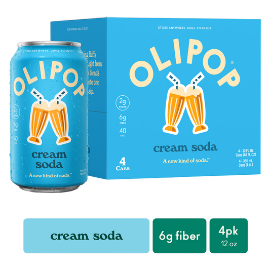 OLIPOP 6g Fiber Prebiotic Soda, Cream Soda, 12 fl oz, 4 Pack