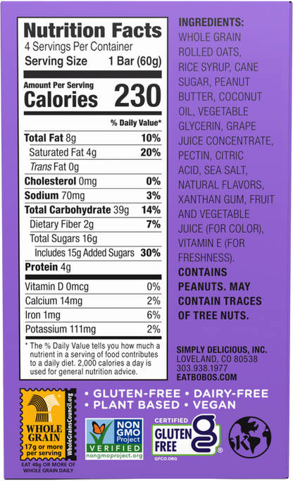 BOBO's Grape PB&J Sandwich Cookie, 2.1oz