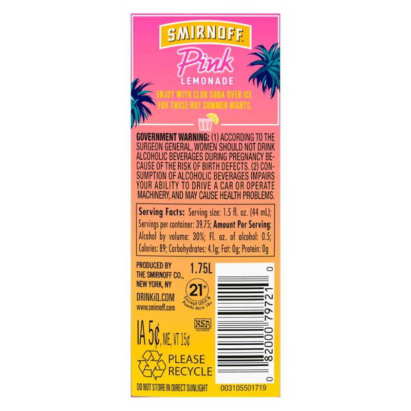 Smirnoff Pink Lemonade Plastic 1.75L (60 Proof)