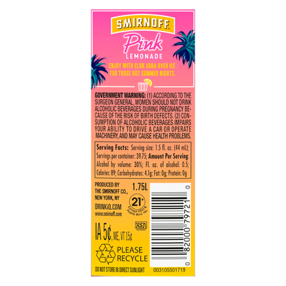 Smirnoff Pink Lemonade Plastic 1.75L (60 Proof)