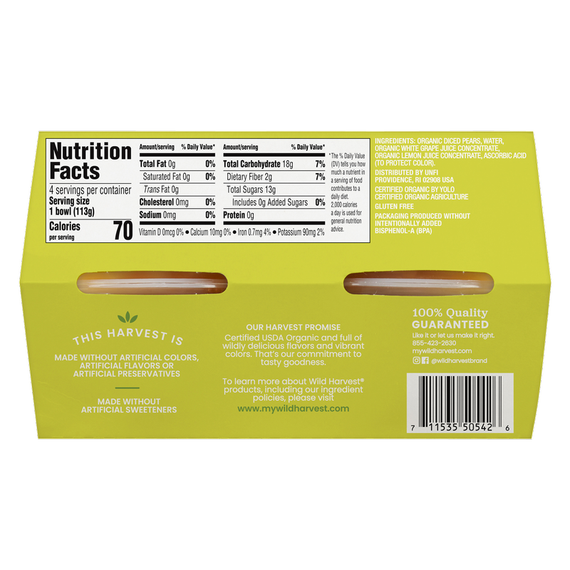 Wild Harvest Organic Diced Pears in Juice 4oz (4 Pack)
