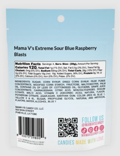 Mama V's Extreme Sour Blue Raspberry Blasts, 4 oz