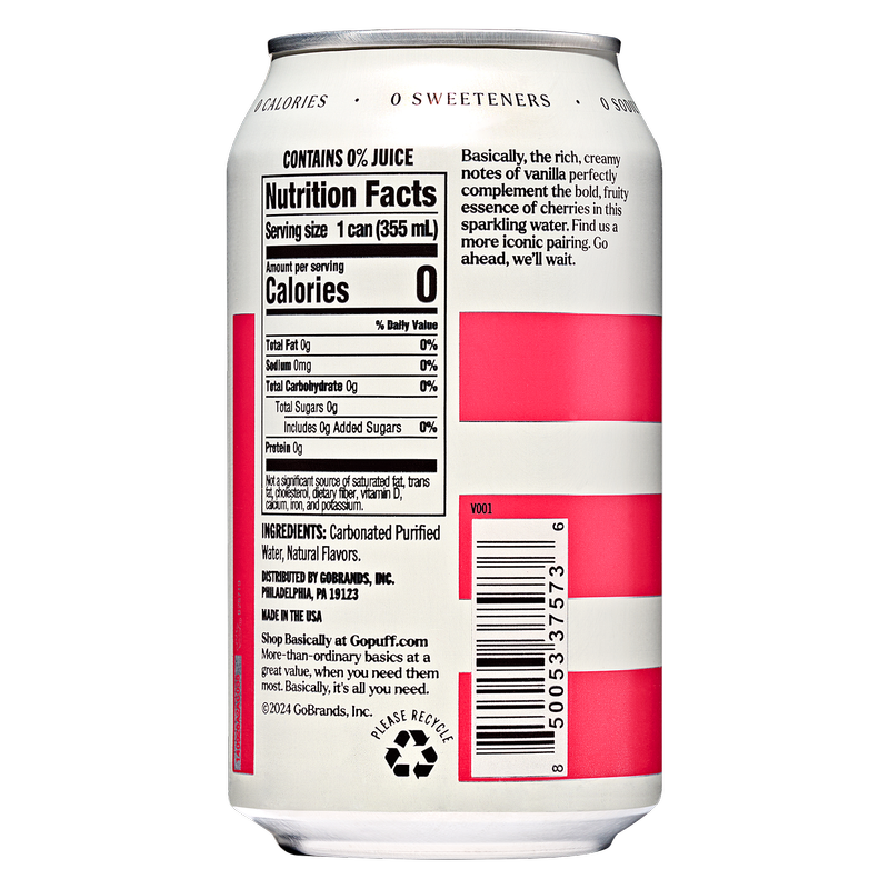 Basically Cherry Vanilla Sparkling Water 8pk 12oz Cans