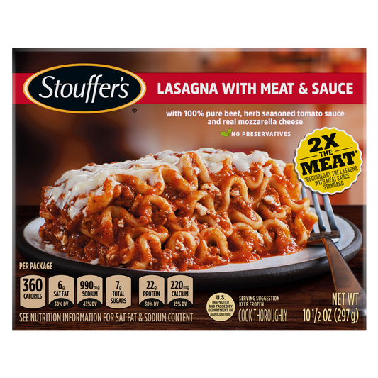 Stouffers Frozen Lasagna With Meat Sauce Meal 10.5oz