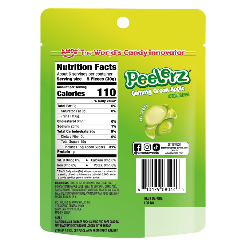 Amos Peelerz Gummy Green Apple, 6 oz