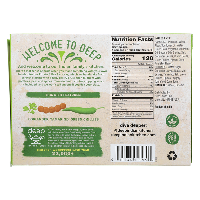 Deep Indian Kitchen Potato & Pea Samosas with Chutney 12 oz.