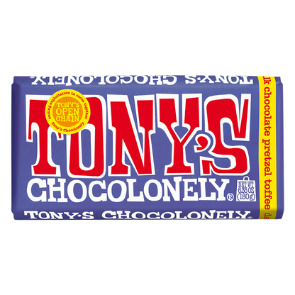 Tony's Chocolonely 42% Dark Milk Chocolate with Pretzel and Toffee Bar 6.35oz
