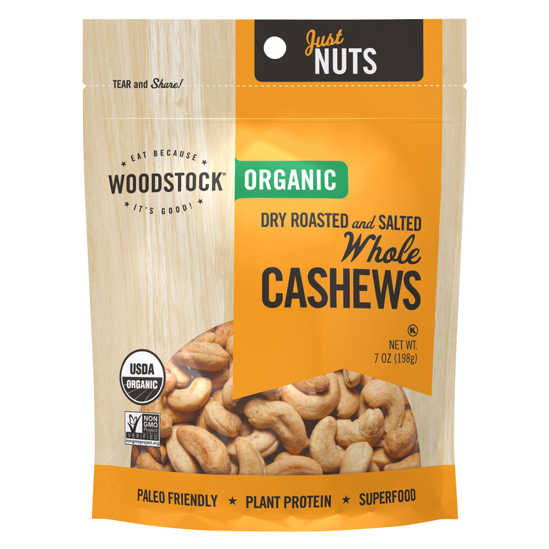 Woodstock Organic Dry Roasted and Salted Whole Cashews, 7 oz