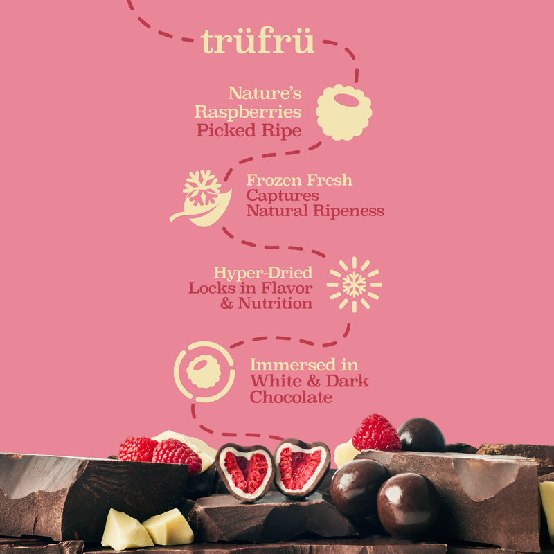 Tru Fru Raspberries Hyper-Dried Fresh in White & Dark Chocolate, 3.4oz