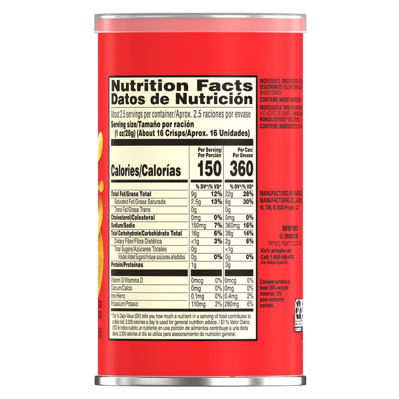 Pringles Potato Crisps Chips Original 2.3oz Grab N' Go