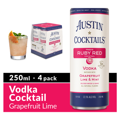 Austin Cocktails Fred’s Ruby Red Sparkling Cocktail 4pk 250ml Can 12.5% ABV