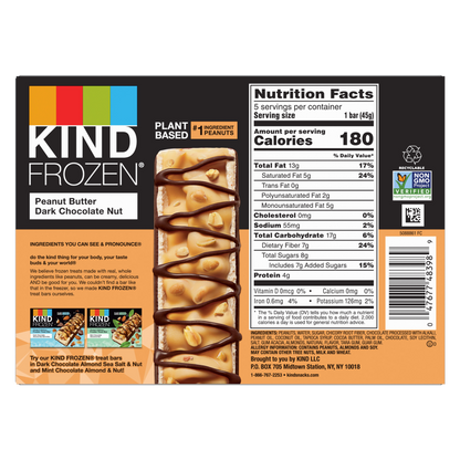 KIND FROZEN Peanut Butter Dark Chocolate Nut Frozen Treat Bars, 5 Pack, 1.6 Oz Bars