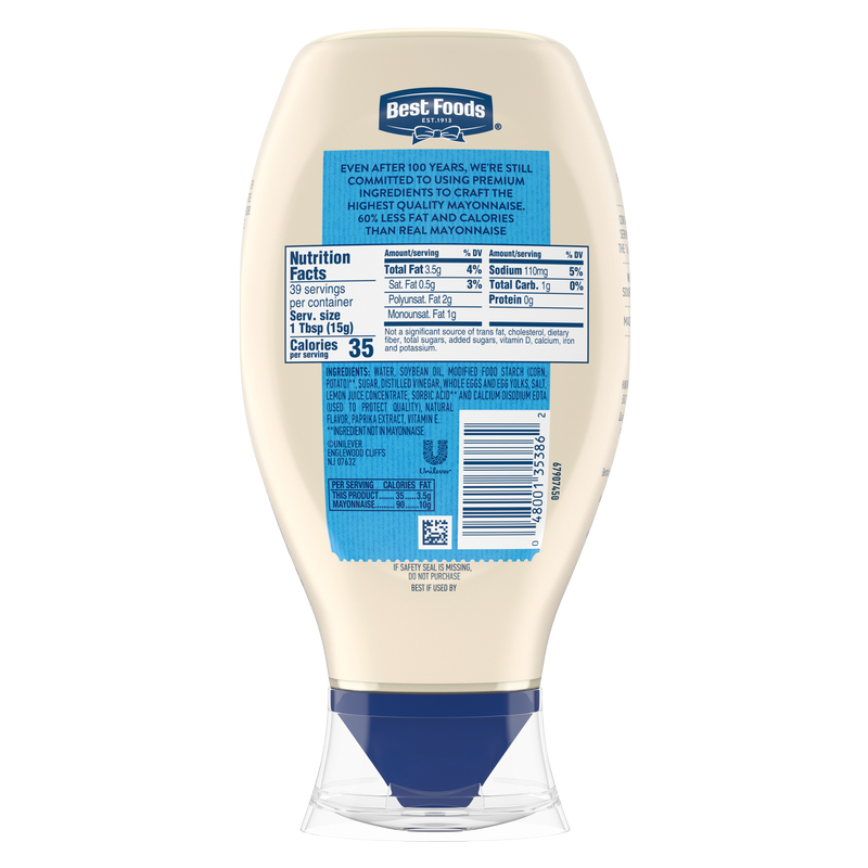 Best Foods Light Mayonnaise Easy Out Squeeze Bottle 20oz