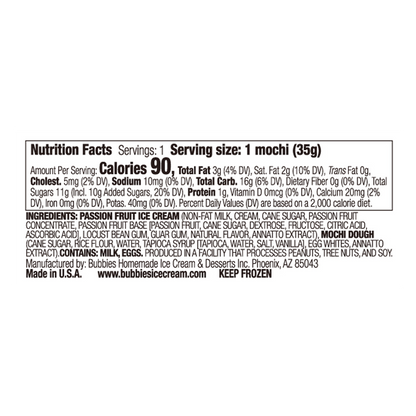 Bubbies Hawaii Passion Fruit Mochi Ice Cream Individually Wrapped 1ct