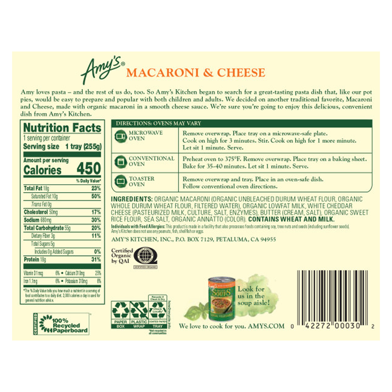 Amy's Kitchen Macaroni & Cheese 9oz