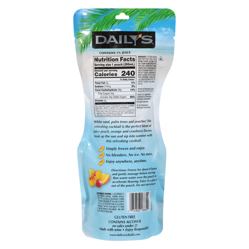 Dailys Frozen Peach On The Beach Daiquiri 10oz Pouch