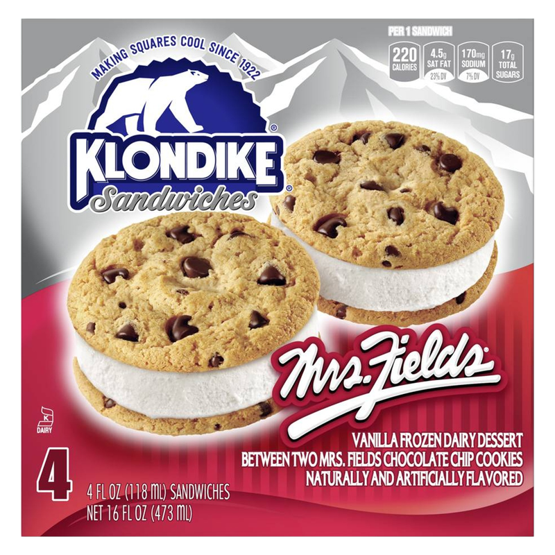 Klondike Mrs. Fields Cookie Ice Cream Sandwich, 4ct.