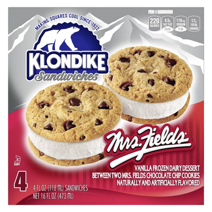 Klondike Mrs. Fields Cookie Ice Cream Sandwich, 4ct.
