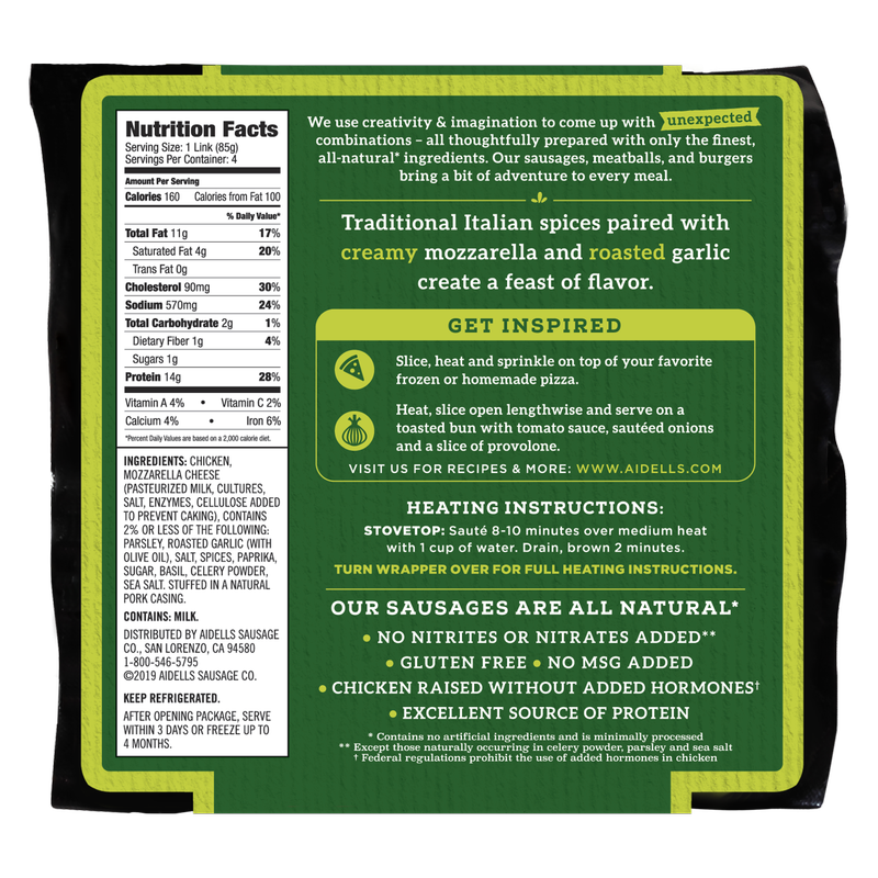 Aidells Italian Style Chicken Sausage with Mozzarella Cheese - 12oz