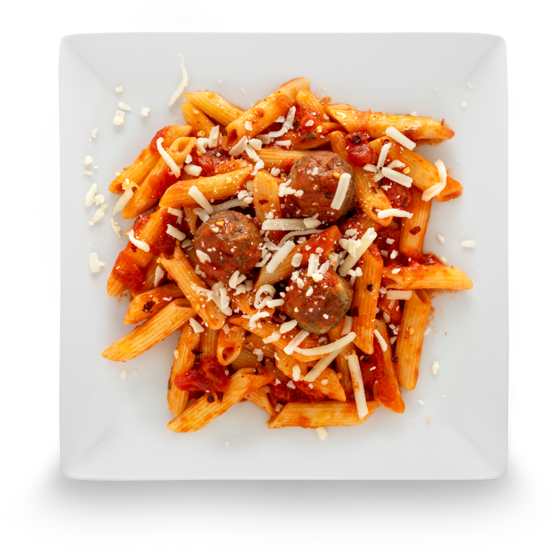 Kitchen Table Penne with Spicy Marinara and Meatballs