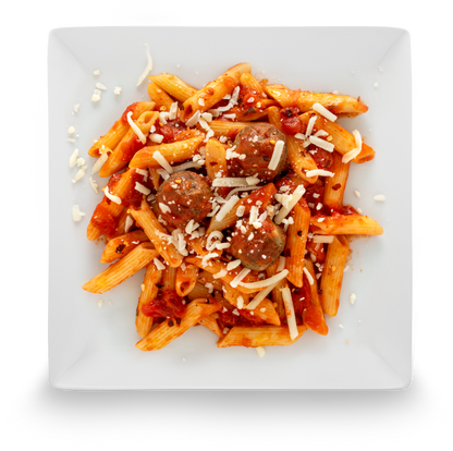Kitchen Table Penne with Spicy Marinara and Meatballs
