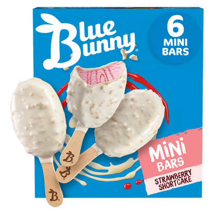 Blue Bunny Mini Bars Strawberry Shortcake, Frozen Dessert, 6 Pack