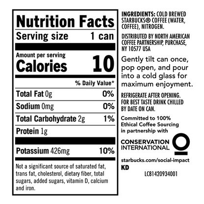 Starbucks Unsweetened Nitro Iced Coffee 9.6oz Can