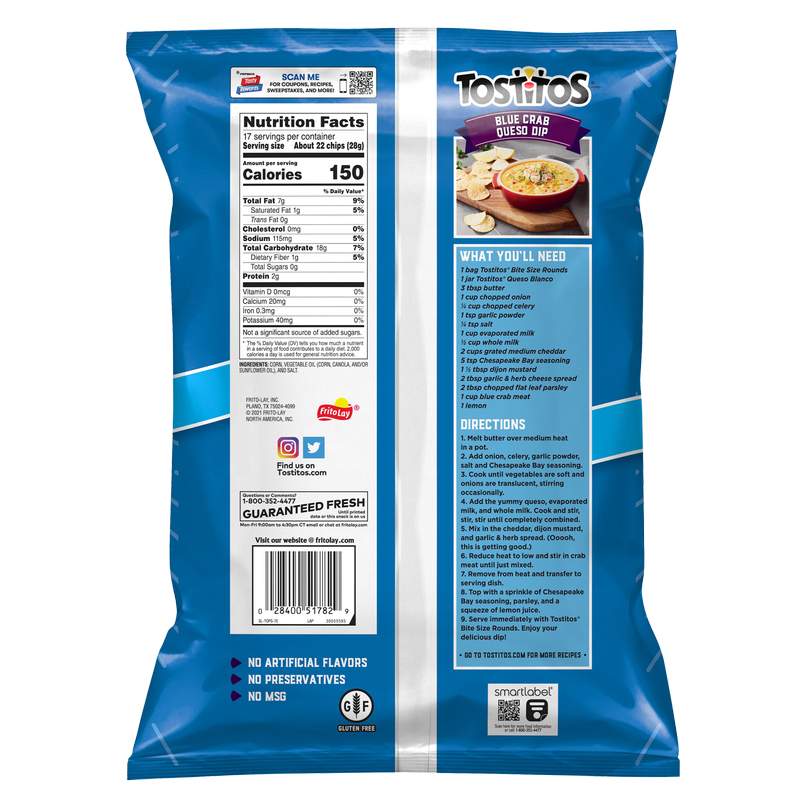 Tostitos Bite Size Rounds Tortilla Chips Party Size 17oz