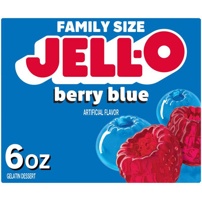 Jell-O Berry  Blue Artificially Flavored Gelatin Dessert Mix, Family Size, 6 oz Box