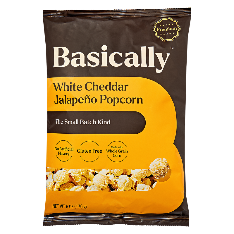 Basically Premium White Cheddar Jalapeño Small Batch Popcorn 6 oz.