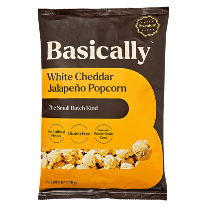 Basically Premium White Cheddar Jalapeño Small Batch Popcorn 6 oz.