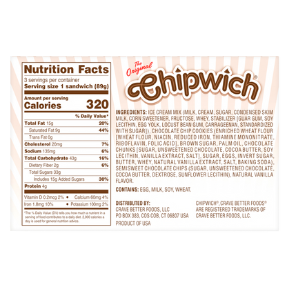 Chipwich Original Vanilla Chocolate Chip 3ct