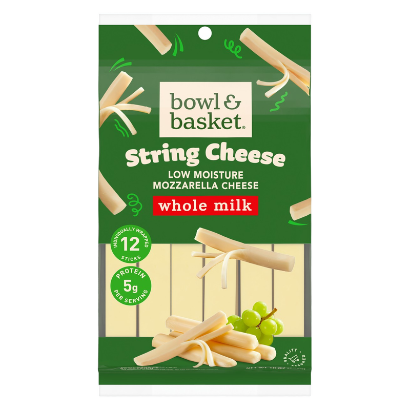 Bowl & Basket Low Moisture Whole Milk Mozzarella String Cheese - 12ct