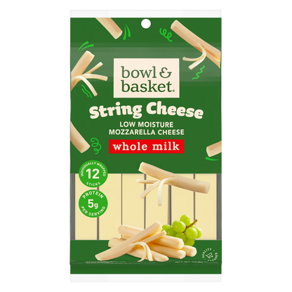 Bowl & Basket Low Moisture Whole Milk Mozzarella String Cheese - 12ct