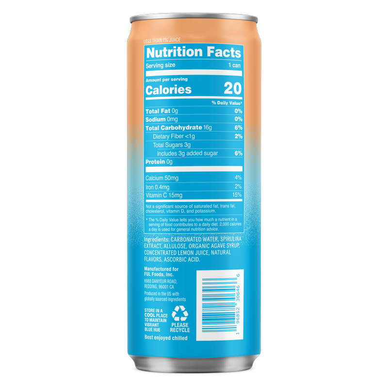 BLUwater White Peach Sparkling Spirulina Beverage 12oz Can