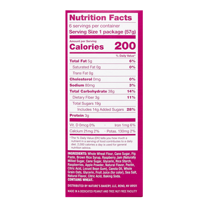 Nature's Bakery Whole Wheat Raspberry Fig Bars 6ct