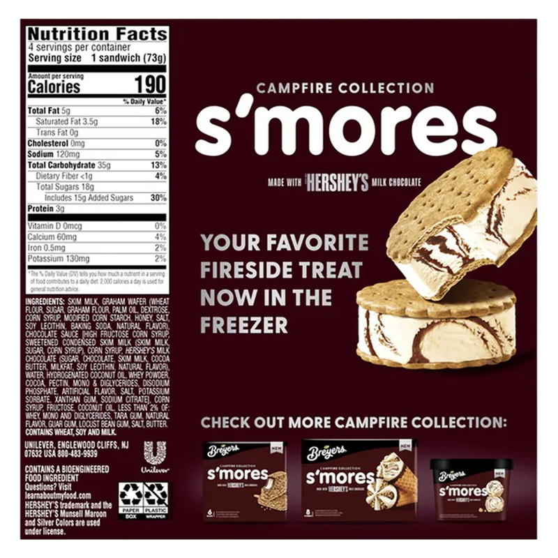Breyers Hershey's S'mores Ice Cream Sandwiches 4ct