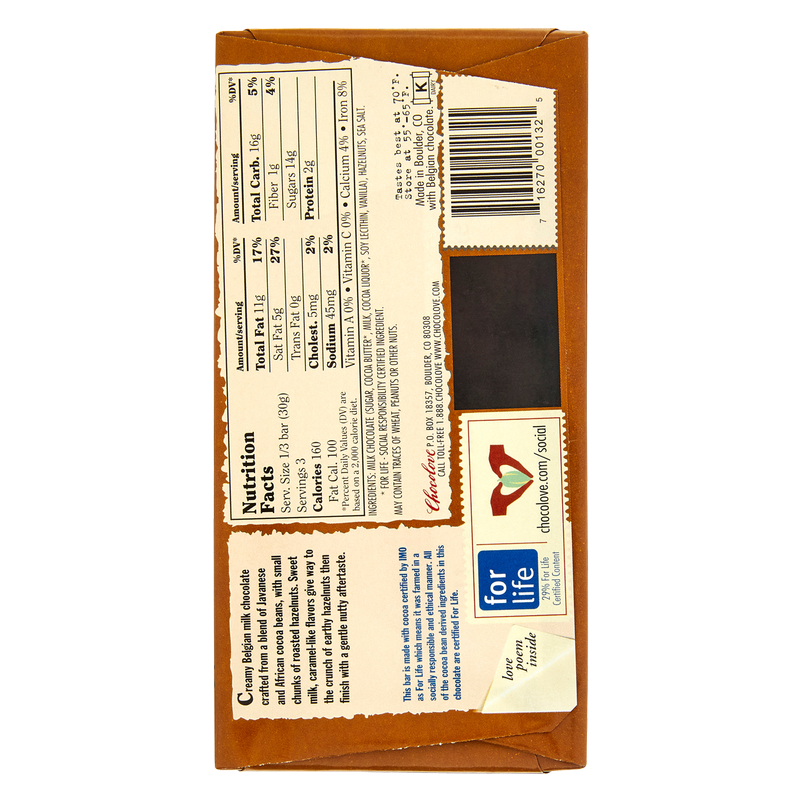 Chocolove Hazelnut in Milk Chocolate 3.2oz