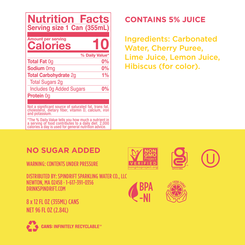 Spindrift Sparkling Water Pink Lemonade 8pk 12oz Can
