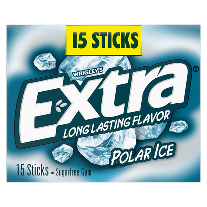 EXTRA Gum Polar Ice Sugar Free Chewing Gum, Single Pack, 15 Sticks