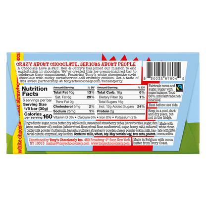 Tony's Chocolonely and Ben & Jerry's Love A-Fair White Chocolate Strawberry Cheesecake Bar 6.35oz