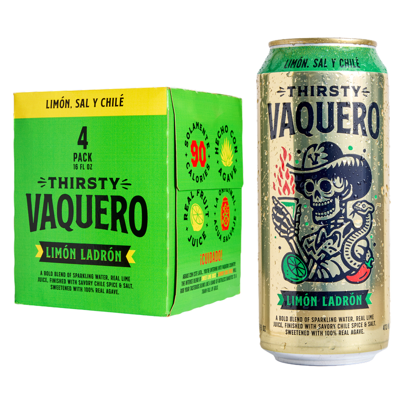 Thirsty Vaquero Limon Ladron Sparkling Water 4pk 16oz Can