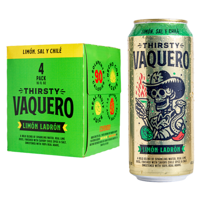 Thirsty Vaquero Limon Ladron Sparkling Water 4pk 16oz Can