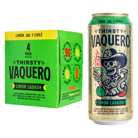 Thirsty Vaquero Limon Ladron Sparkling Water 4pk 16oz Can